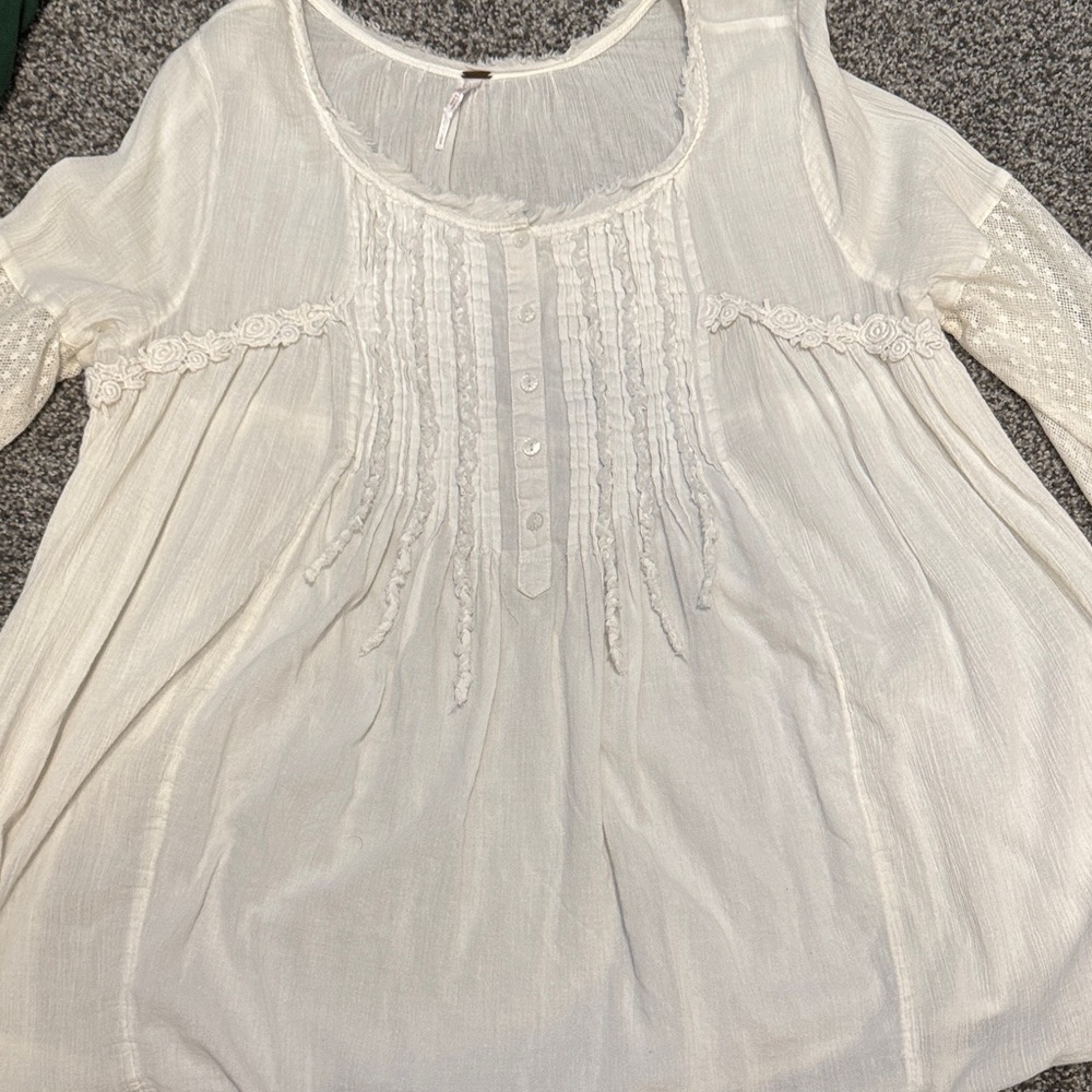 Free People Ivory Pintuck Lace Peasant Tunic